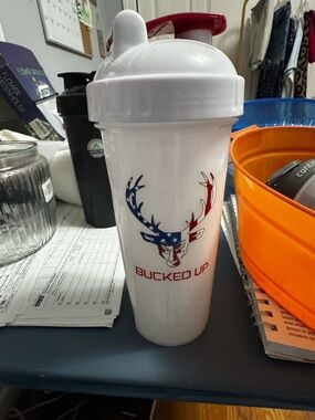 White Shaker Bottle with American Flag Deer Logo